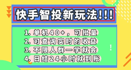 快手智投新玩法,单机日入40+,可批量,可查询实时收益,零门槛【揭秘】-十年资源网