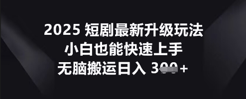 2025短剧最新升级玩法,小白也能快速上手,无脑搬运日入3张-十年资源网