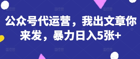公众号代运营，我出文章你来发，暴力日入5张+【揭秘】-十年资源网