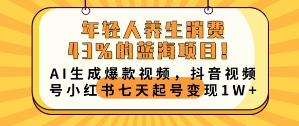 年轻人养生消费43%的蓝海项目,AI生成爆款视频,抖音视频号小红书七天起号变现1w-十年资源网